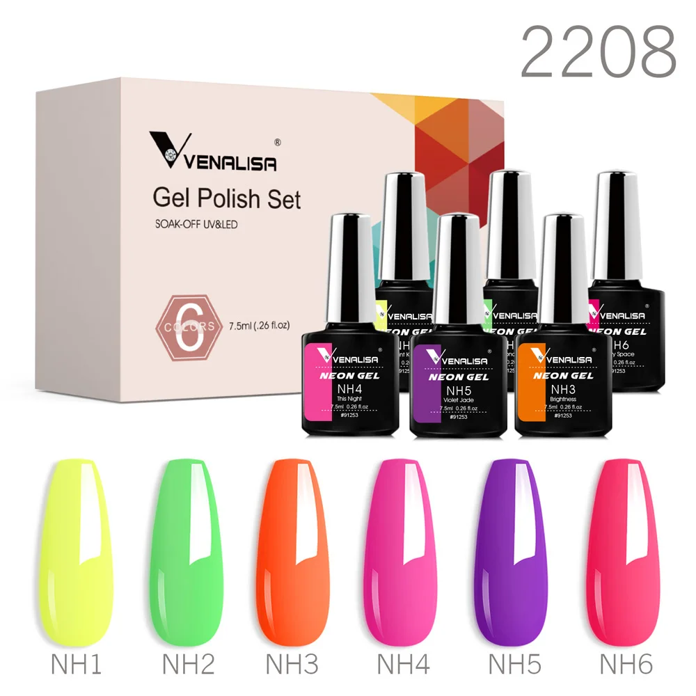 7.5ml 6Pcs/Set Venalisa Gel Nail Polish Kit 3in1 One Step Fast Dry Gel Soak off UV LED Rubber Jelly Semi Permanent Varnish Gel