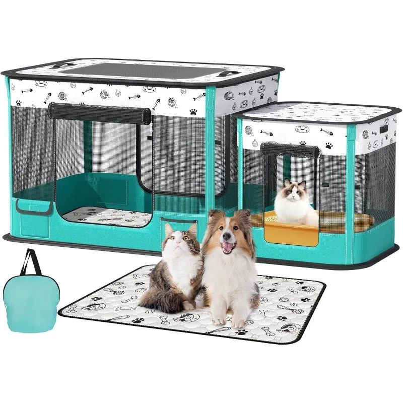 

Playpen with Pet Pee Pad, (Indoor/Outdoor) for Kitten Puppy Play Pen, Collapsible Cats Enclosure Cages Tent, 600D Oxford, Green