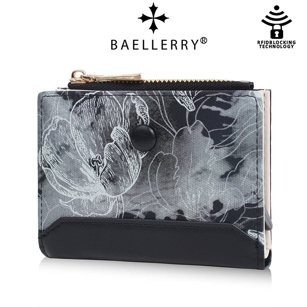 Baellerry Damen Blumenmuster PU-Leder Automatisch Aufklappende Kartenbörse Schlanker Täglicher Organizer mit 12 Kartenfächern RFID-Schutz