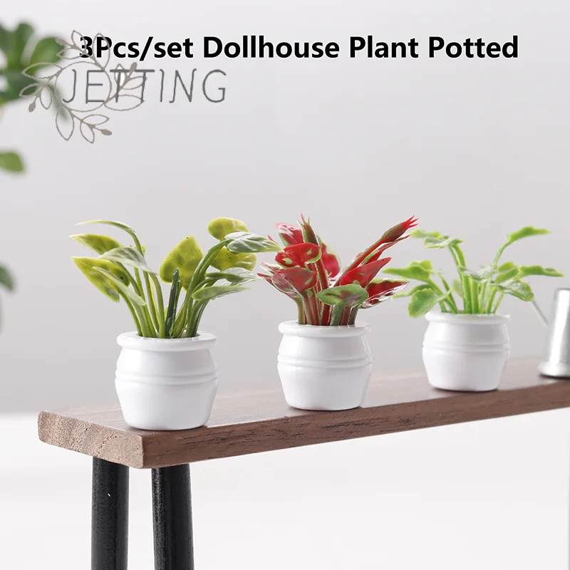 Hot 3Pcs 1:12 Dollhouse Miniature Plant Potted Model Doll Home Plant Decoration Micro Landscape Garden Decor Accessories