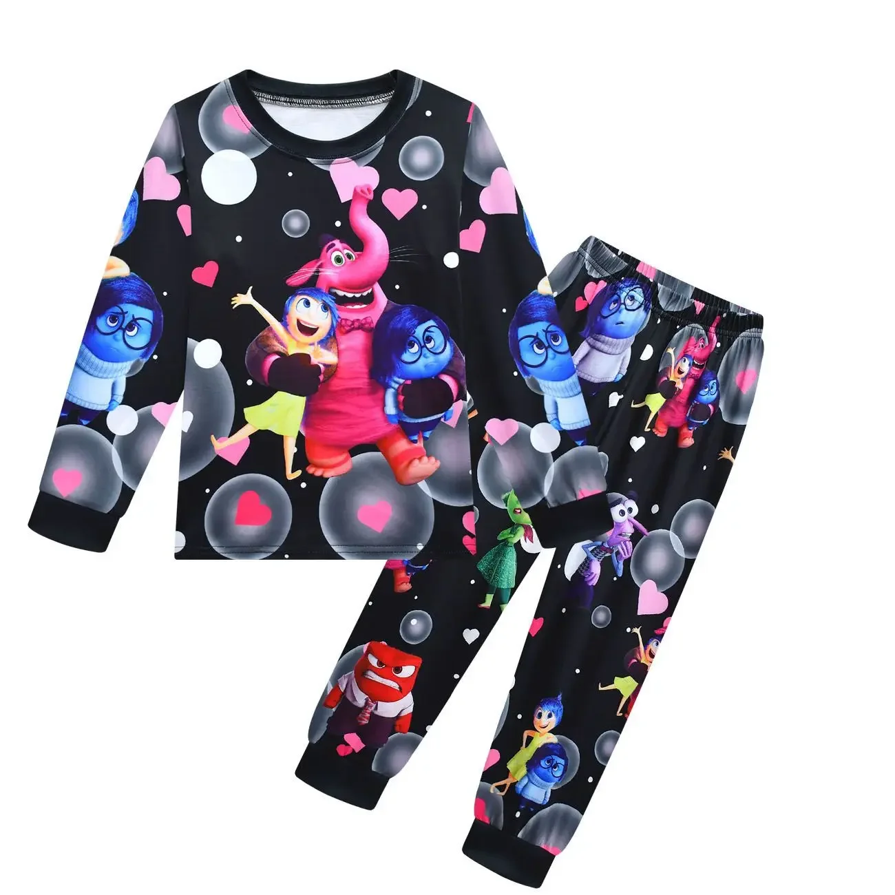 2024 Inside Out 2 Costume Kids Cartoon Joy Pajama Sets Baby Girls Long Sleeve Tops Pants Set Teenager Boys Sleepwear Homewear