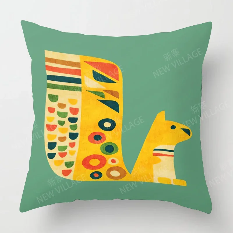 Latest Colorful Cartoon Animals Pillow Case Rainbow Bird Squirrel Squid Dolphin Owl Dove Elephant Flowers Cushion Cover