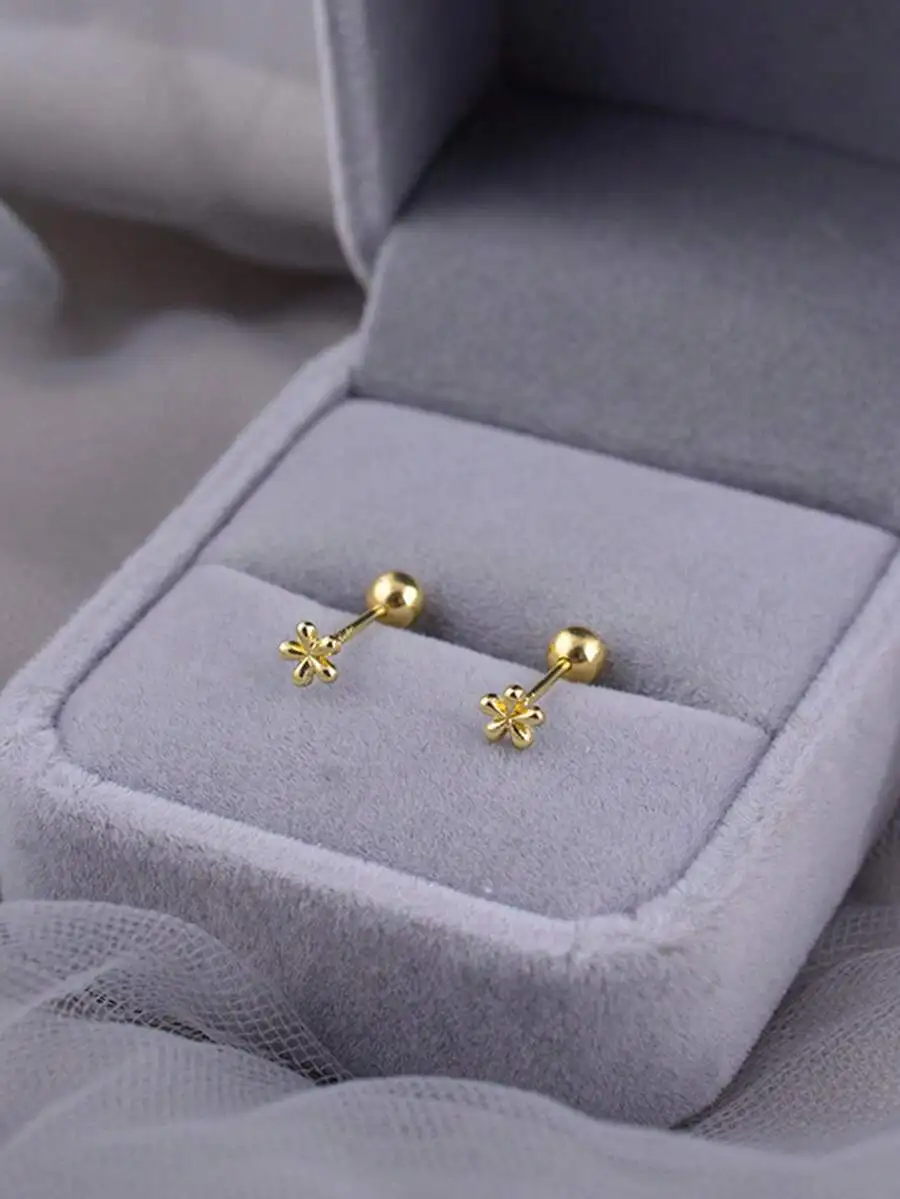 

Mini Flower Stud Earrings With Screw Back Minimalist Daily Wear For Women