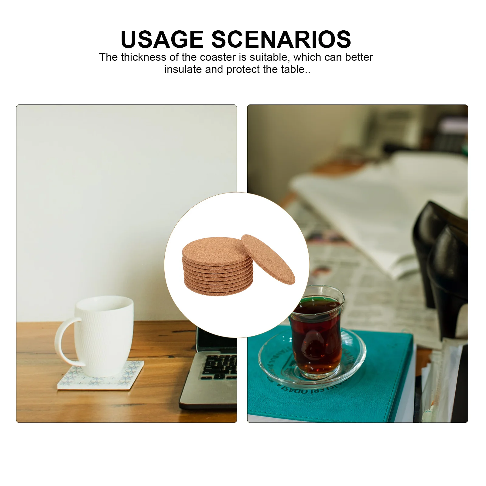 

10Pcs Heat-Resistance Non-Slip Cork Coasters Waterproof Round Bar Cup Pads Insulation Coasters for Drinks Table