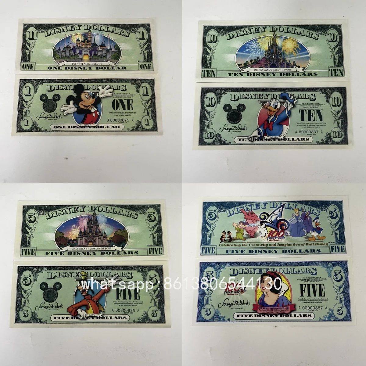 Disney Mickey Mouse Blancanieves papel de aluminio billete de dibujos animados edición limitada billetes coleccionables regalos de cumpleaños perfectos fanáticos del Anime