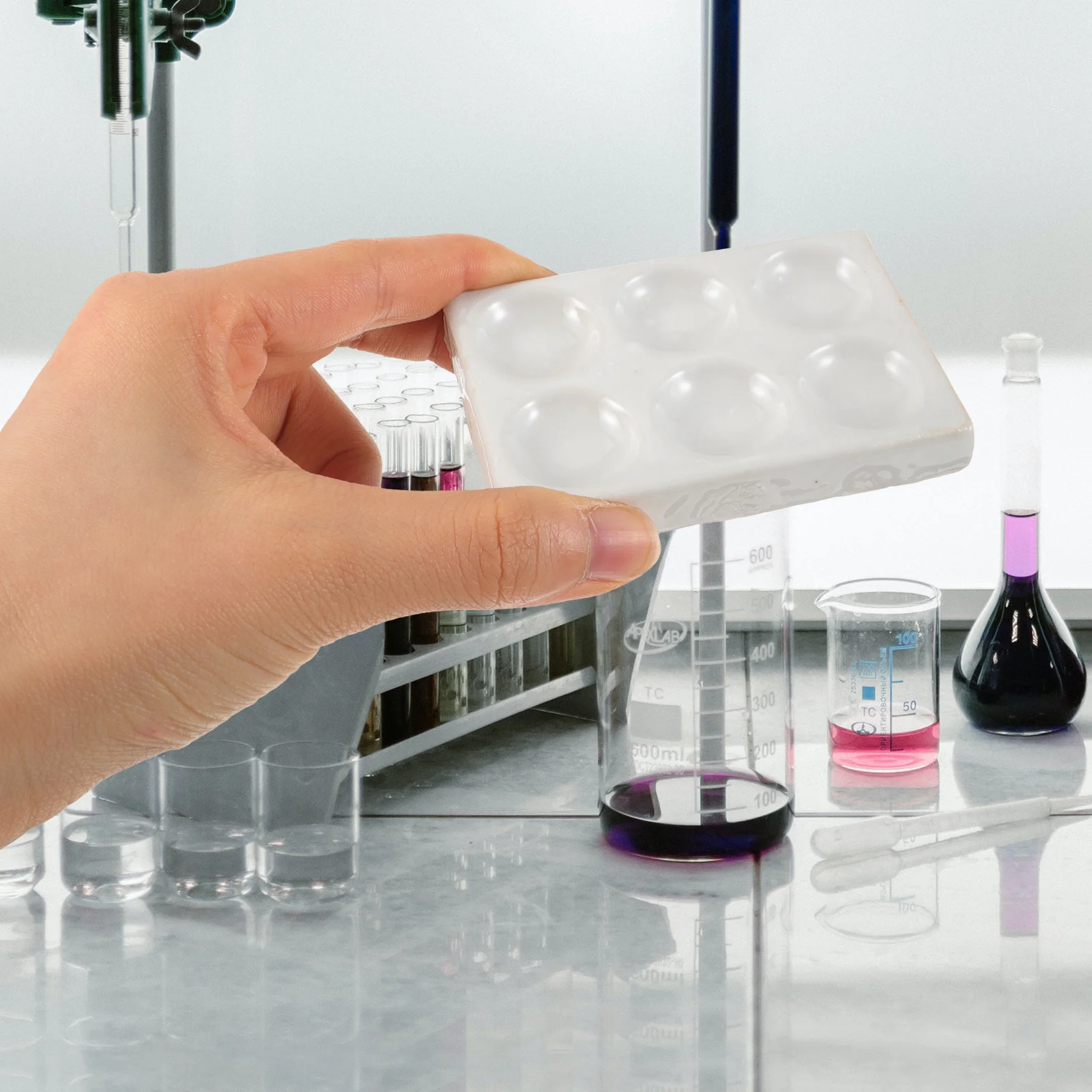 5-個の磁器セラミックスポットプレート化学教室実験室用-6-穴シンプルなデザイン細かい仕上がり磁器スポットプレート