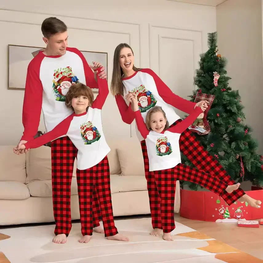 Family Christmas Kit Print Star Full Print Pattern Mother Dad Mom Kids Dog Two-piece Xmas Home Wear Pajamas Pajama Pants Set