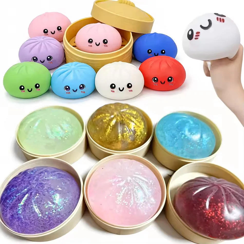 Glitzernde Dumpling Squishies Spielzeug-Box Bun Baozi Dumpling Mystery Box Bunte Lebensmittel-Squishies Sensorisches Fidget-Spielzeug Anti-Stress-Quetschbälle