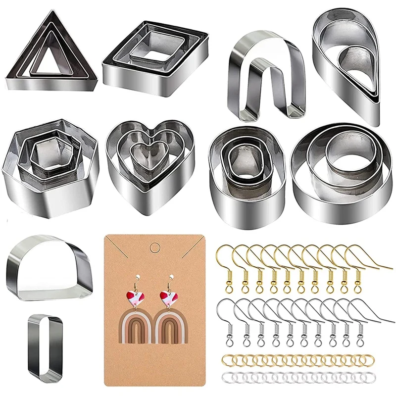 24 Pcs Polymer Clay Cutters With Earring Cards And Hooks, Clay Cutters For Polymer Clay Jewelry Making