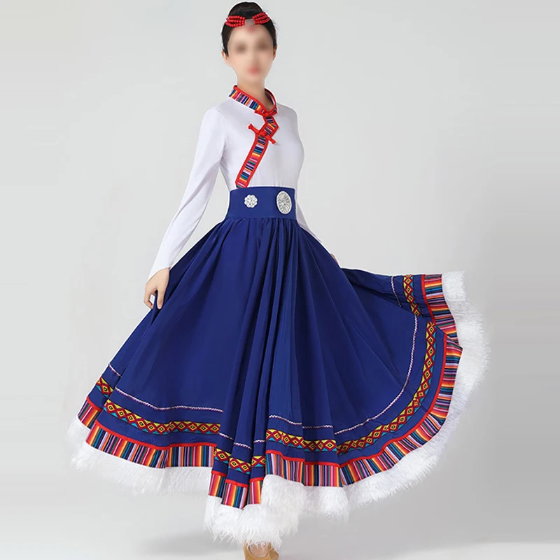 Długie spódnice do tańca mongolskiego, spódnice do tańca tybetańskiego z dużym zamachem, etniczny styl festiwalowy, chiński taniec ludowy, kostium sceniczny.