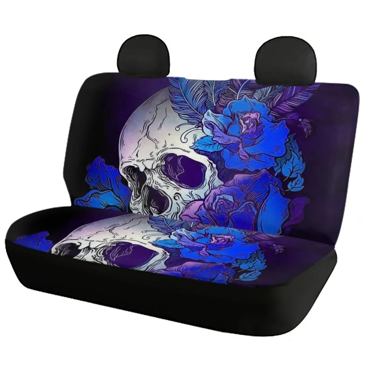 Car Seat Cover Cushion Universal Blue Skull with Flowers Fashion Breathable Front&Back for Vehicle Seat Covers Truck Accessory