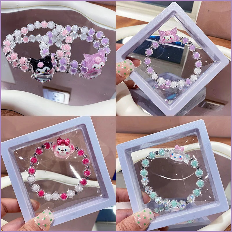 Acrylic Sanrio Children\'s Bracelet Cartoon Kulomi Baby Lotso Melody Cinnamoroll Crystal Adjustablet Beads Jewelry Accessories