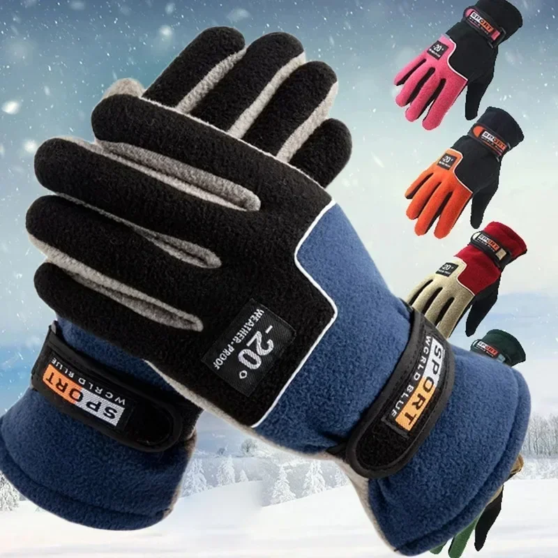 Men Winter Waterproof Cycling Velvet Gloves Outdoor Sports Running Motorcycle TouchScreen Fleece Gloves Non-Slip Full Fingers