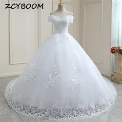 Customized Elegant Appliques Lace Sequined Ball Gown Wedding Dresses For Women 2024 Sweep Train Bridal Gowns Vestido De Noiva