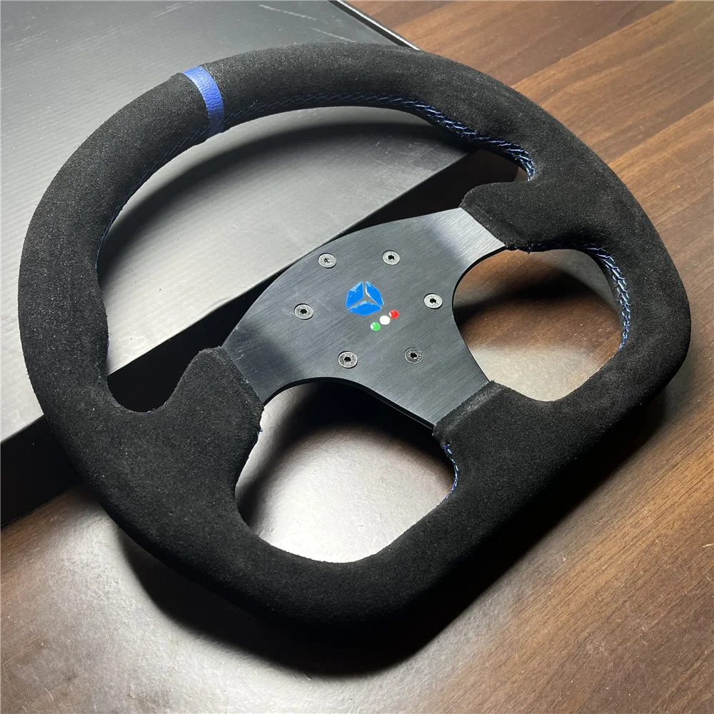 13inch 330mm Type D Steering Wheel Suede Steering Wheel Flat Game Steering Wheel Blue ring Blue stitching