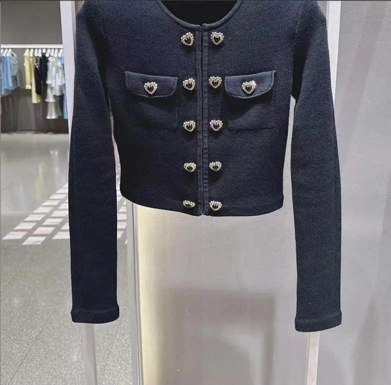 Luxury 2025 Spring Autumn Sweater Long Dress Knitted Two Piece Set Women\'s Heart Button Full Sleeve Cardigan Pencil Skirts Suit