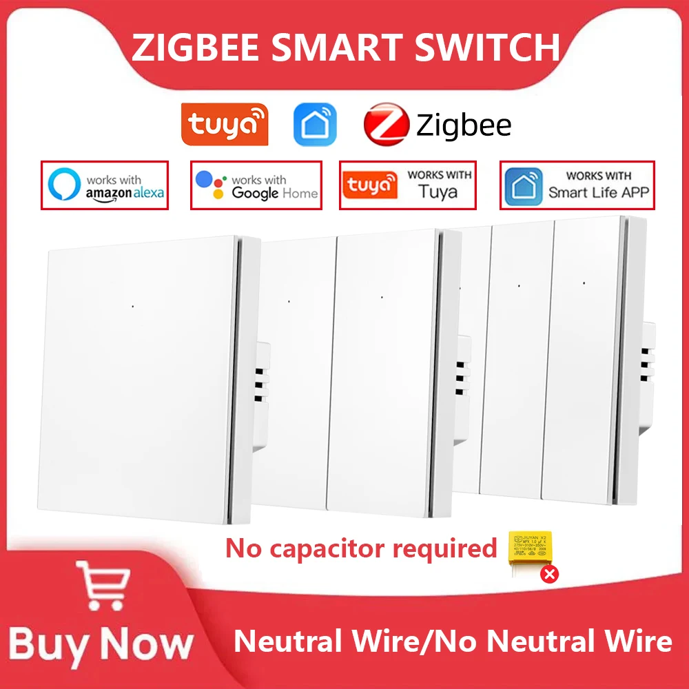 Zigbee Smart Light Switch Nessun cavo neutro Nessun condensatore necessario Tuya Smart Life APP ZigBee Gateway Hub Supporto Alexa Google Home