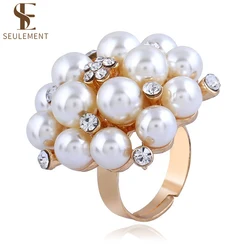 Seulement Vintage Pearl Cluster Rings for Women Pearl Full Finger Ring Personality Pearl Statement Prom Jewelry for Women