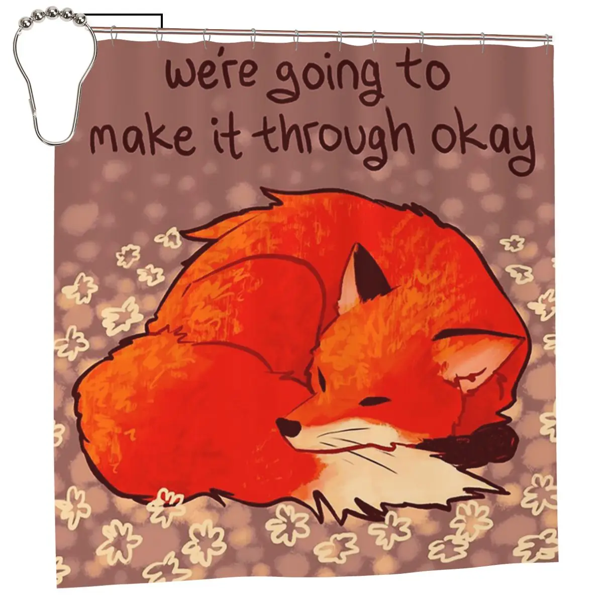 We're Going To Make It Through Okay Sleeping Flower Fox Shower Curtain Bathroom Polyester Waterproof Bath Curtains with Hooks