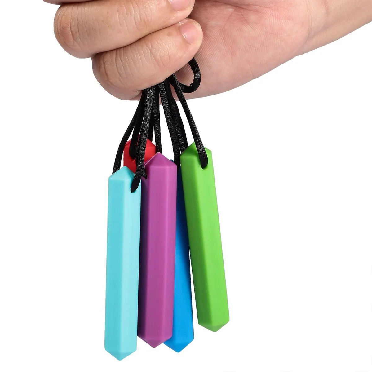 1개 아기 치아발육 목걸이 실리콘 어금니 막대 내구성 안전 유아용 치발기 펜던트 보라색 끈 80cm 잇몸 통증 완화 씹기용