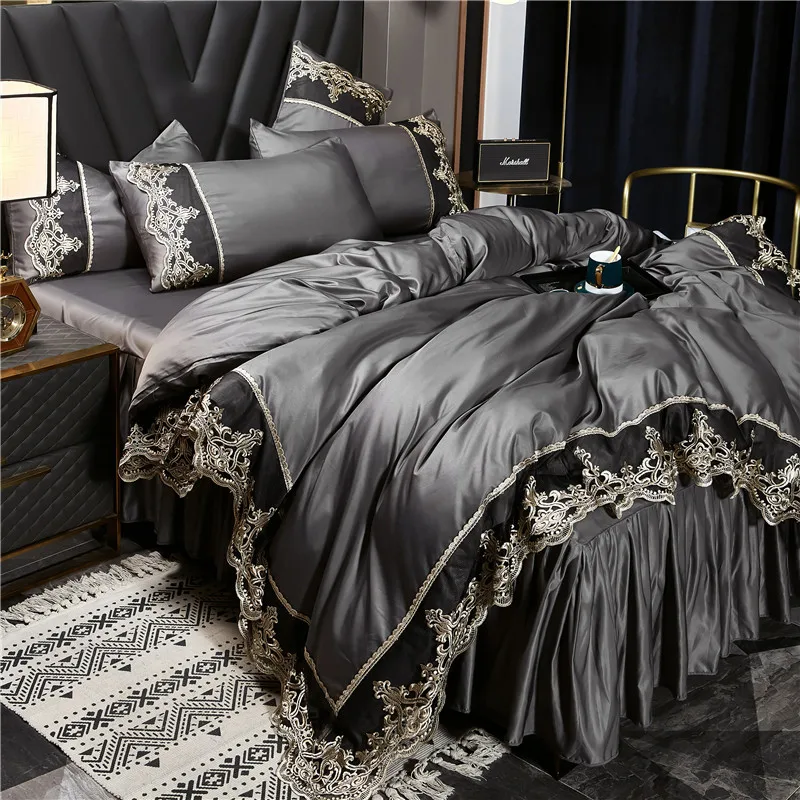 Summer European Ice Rayon Bed Skirt Bedding Set Skin-Friendly Silky Quilt Kit for Sleepers Ice Silk Cozy Cooling Bedspread Sets