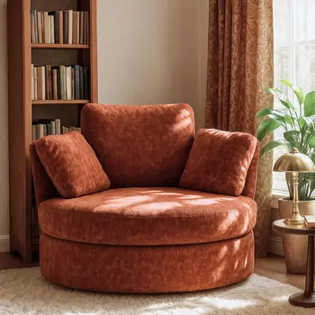 Chenille Swivel Barrel Chair 1