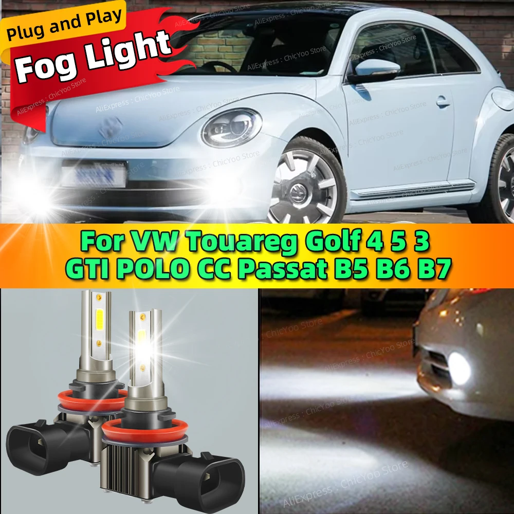 2 uds 6000K luces LED antiniebla para coche bombilla frontal Plug and Play para Volkswagen VW Touareg Golf 4 5 3 GTI POLO CC Passat B5 B6 B7