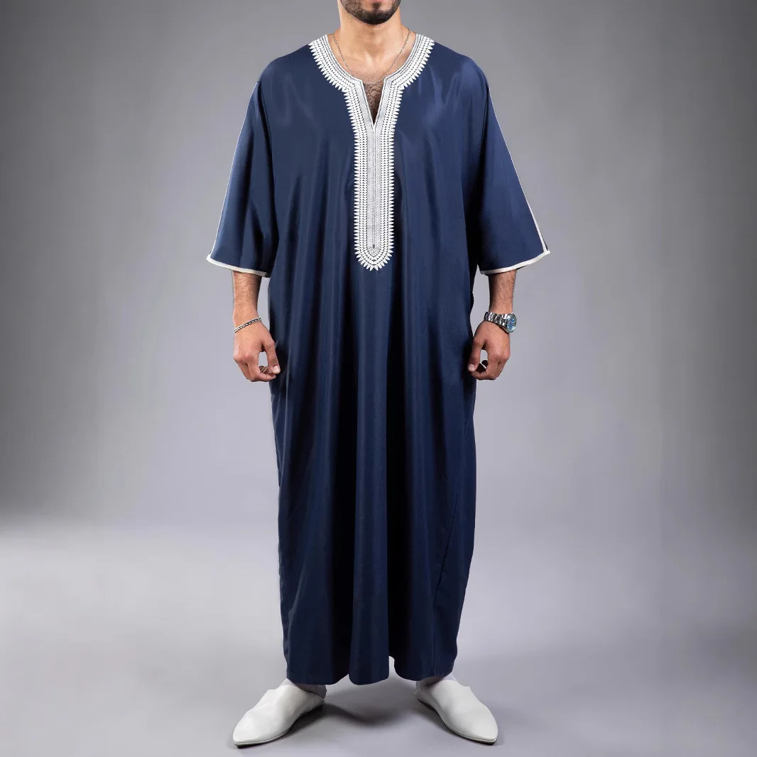 Men's Long Sleeve Muslim Abaya Lslamic Dress Middle Eastern Saudi Clothing Moroccan Man Thobe Jubba Kandora Djellaba