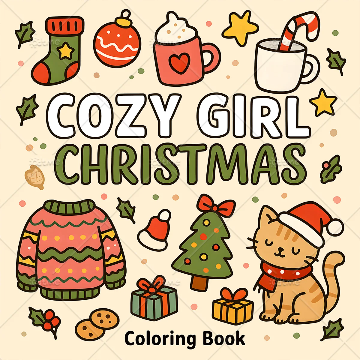 Cozy Girl Christmas Coloring Book for Adults Cute Cozy Daily Activities Drawing Book Perfect Gift for Party and Birthday