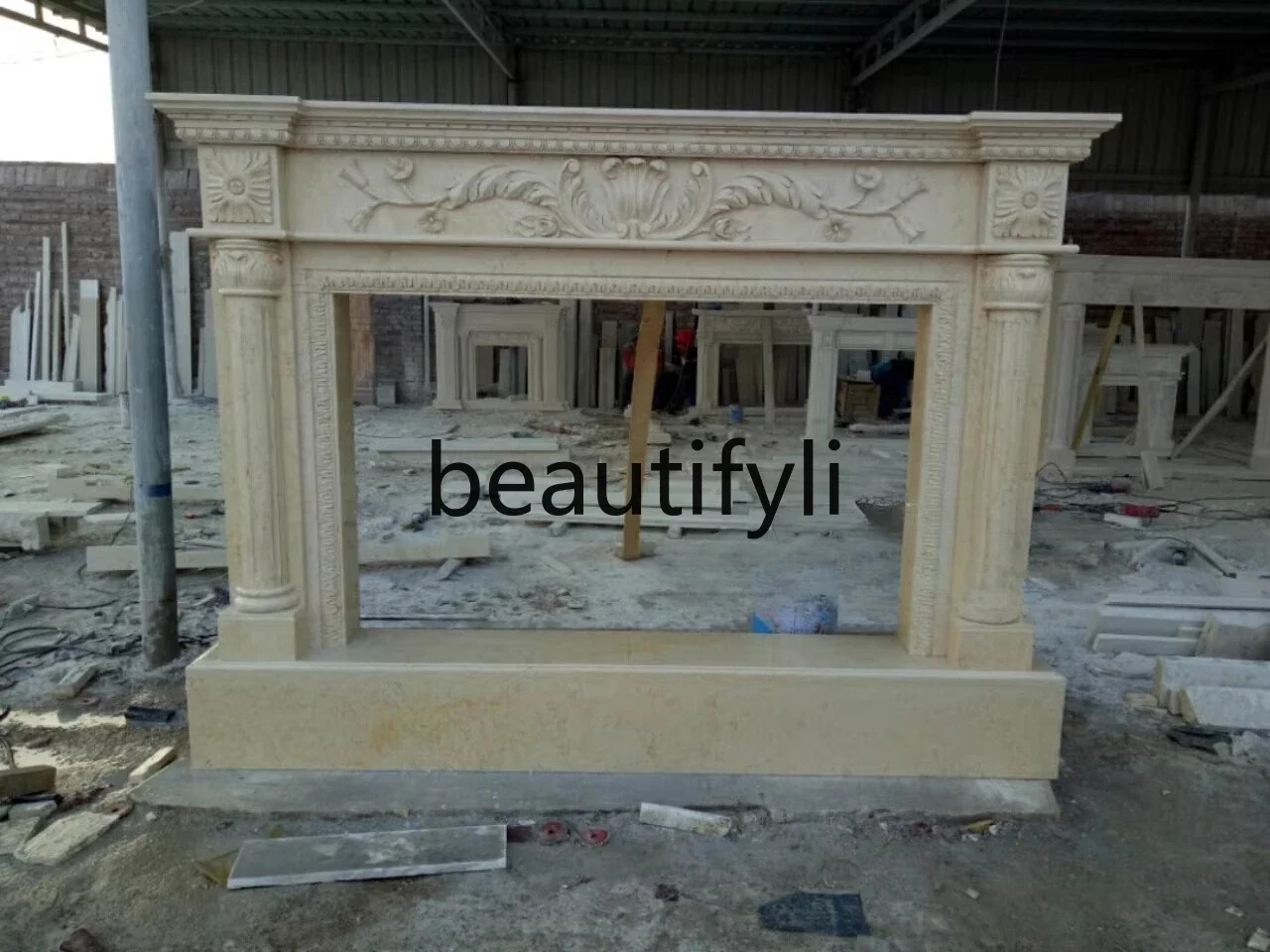 

ss03A Marble stone carving light Egyptian beige fireplace carved mantel TV cabinet interior decoration ornament