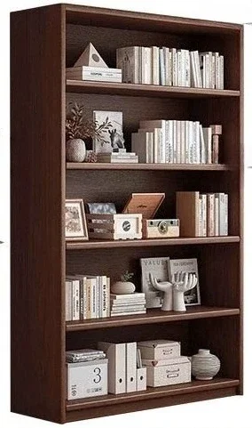 

All solid wood home bookshelf, walnut color whole wall integrated floor shelf