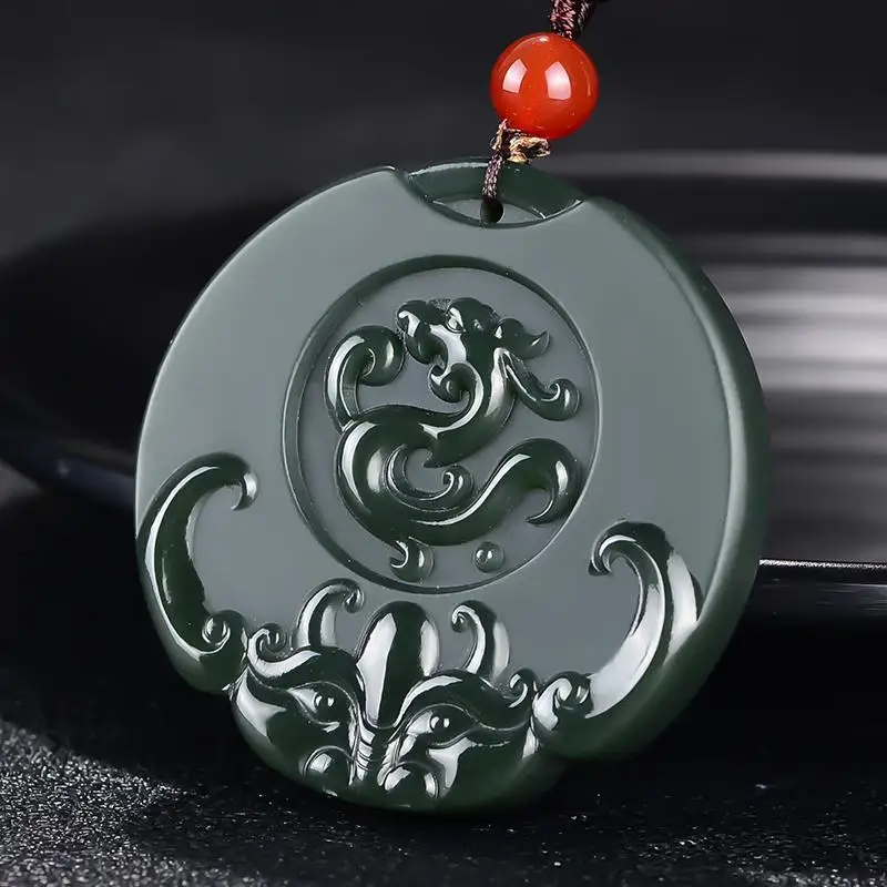 

Natural Dragon Pendant Handmade Meticulous Carved Hetian Qingyu Exquisite Jade Stone Necklace Accessories Jewelry