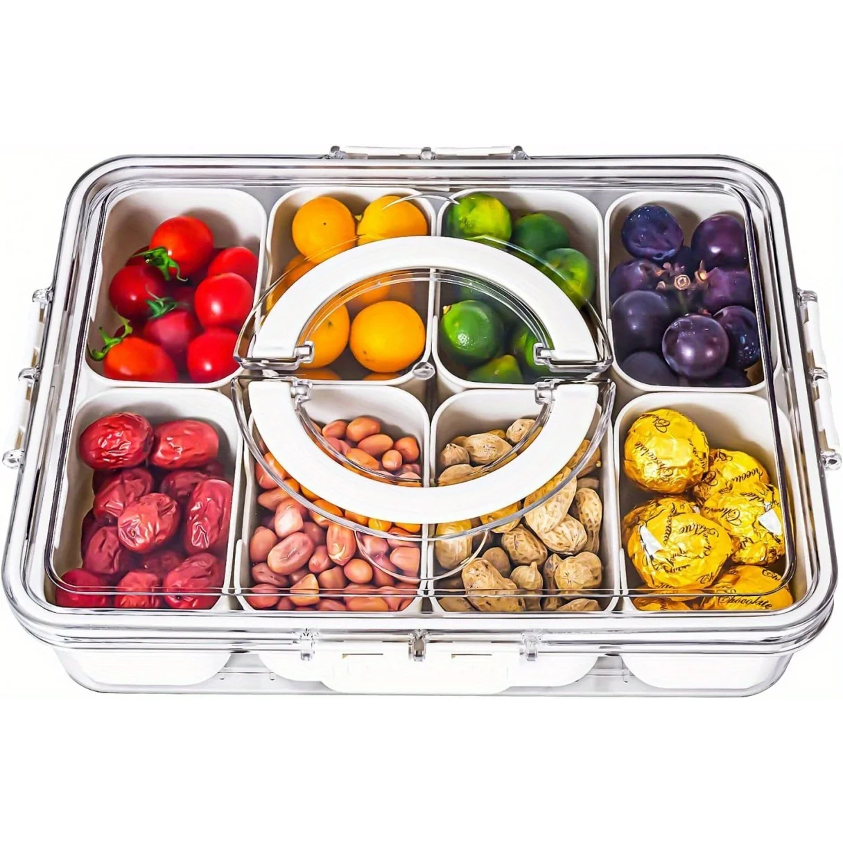 

8-Grid Clear Container with Airtight Lid - Portable, Leak-Proof Design for Candy, Fruits, Nuts & Snacks - BPA-Free Kitchen Orga