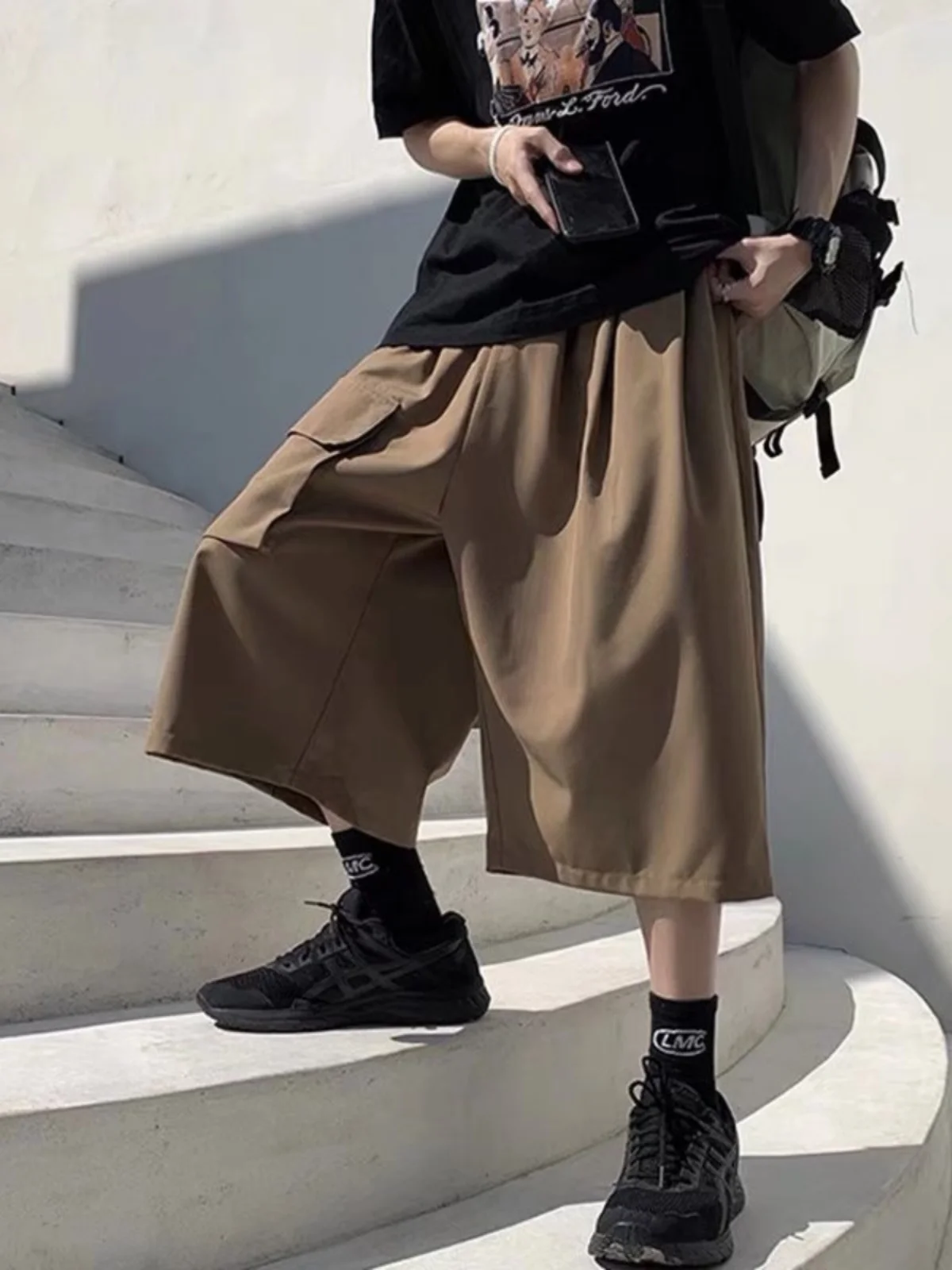 

American Retro Multi-ket orts Summer Thin Ice Silk Workwear Seven-Foot Men's Japanese Sle Casual Eight-Foot Wide Leg P...