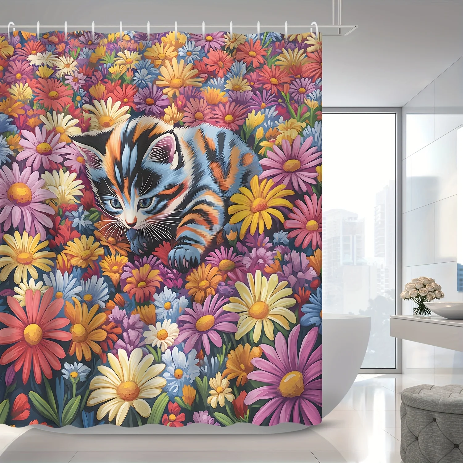 

1 шт. весенний домашний декор красочный цветочный сад милый мультяшный кот животное занавеска для душа для ванной комнаты с 12 крючками занавеска для душа