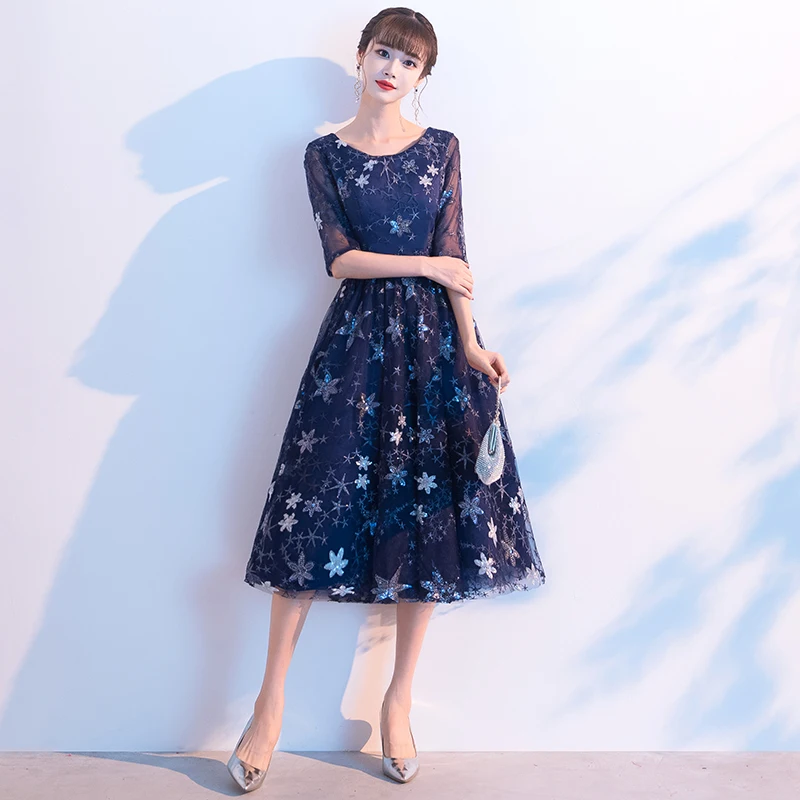 

Navy Blue Mother Of The Bridal Dresses Women Midi Dresses For Wedding Party Fancy Sequin Tulle Formal Occasion Gowns 2024