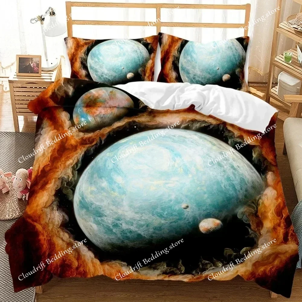 Universe Planet Duvet Cover Twin Bedding Set Solar System Outer Space Quilt Cover Starry Sky Astronomy Polyester