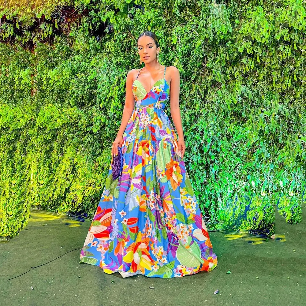 Women's Casual Holiday Dr Floral Print Off-oulder Maxi Gown High Waist Street Sle Summer Long Skirt A-Line Silhouette