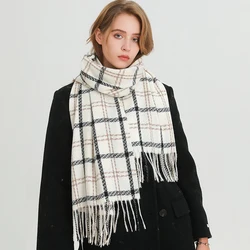 Unisex Vintage Style Cashmere Like Thick Warm Shawl Wrap Winter Plaid Tassel Blanket Scarf Women Neckerchief Pashmina Poncho