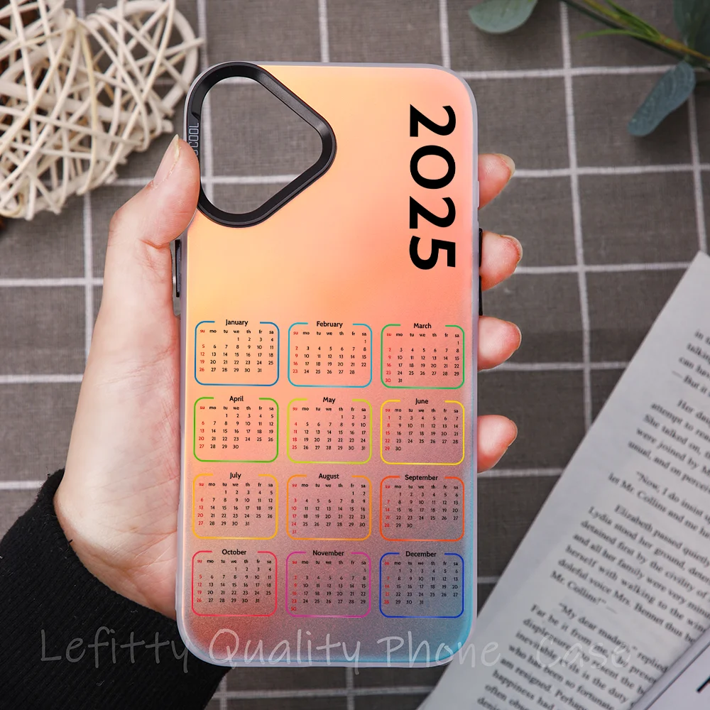 2025 New Year Calendar Phone Case Laser Metallic For IPhone 16 15 14 13 12 11 Pro Max Matte Aurora Multicolor Gradient Cover