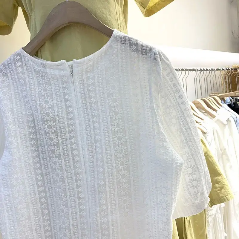 

Women's White Chiffon Blouse Summer 2024 ort irt Fem Tops Other Material 00% Ladies Premium Clothing