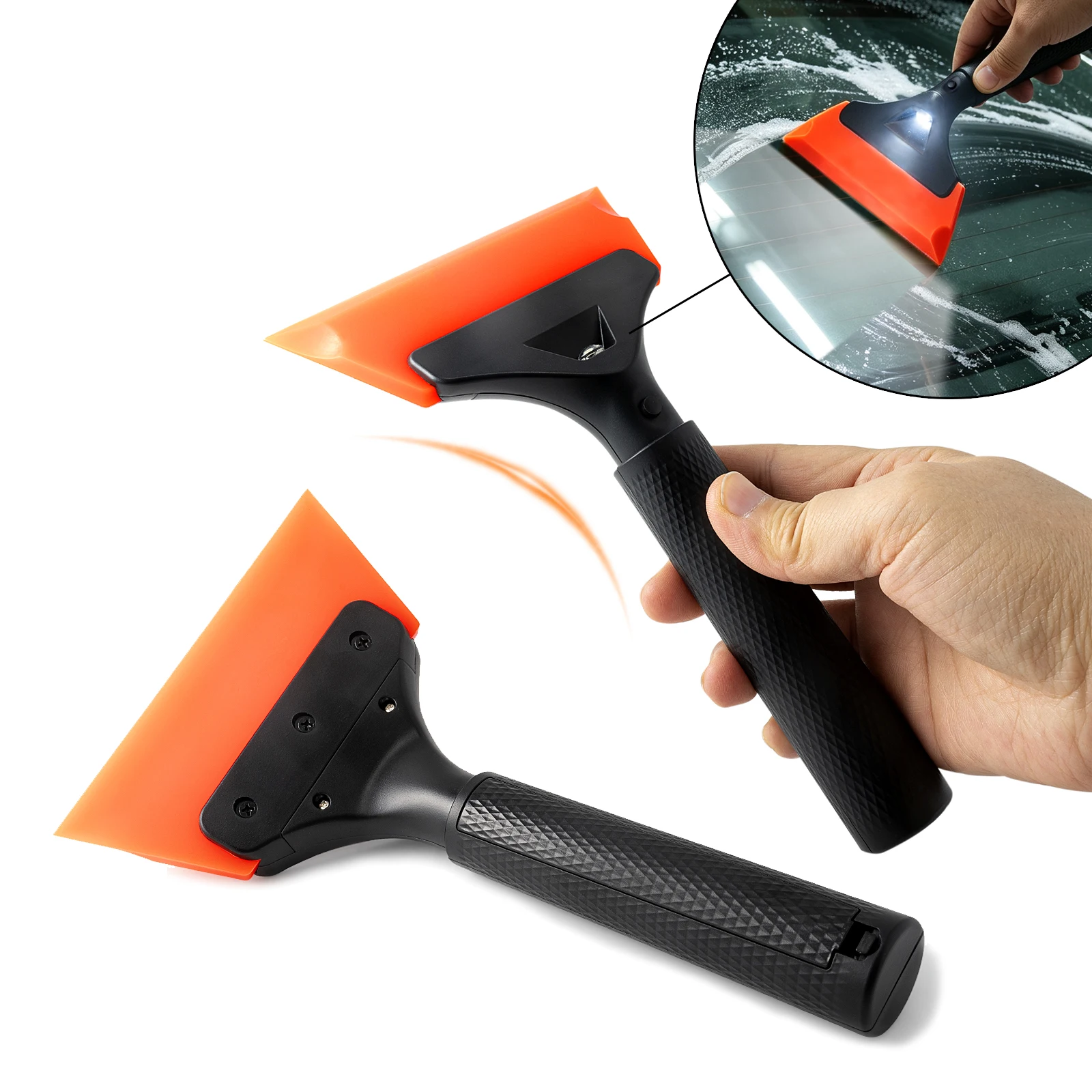 FOSHIO 5-Inch Small Rubber Squeegee With Light For Car Window Film Tinting Vinyl Wrapping Water Removal Quick Scraping Tool