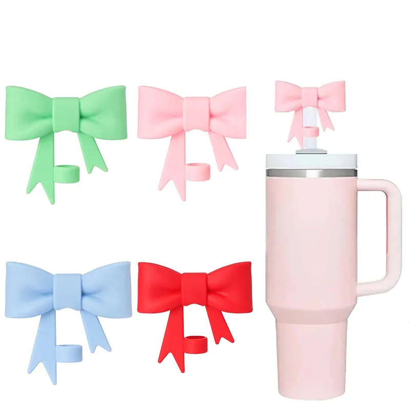 10 Mm 0.4in Bow Silicone Straw Cover Cap Reusable Topper Cute Tips Lids Covers For Stanley Protect Cover Tumbler Cup Accessories