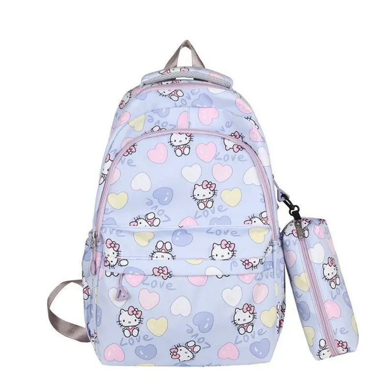 Mochila Hello Kitty com Penbag para mulheres, bolsa de escola fofa dos desenhos animados, bolsa de grande capacidade para alunos do ensino médio