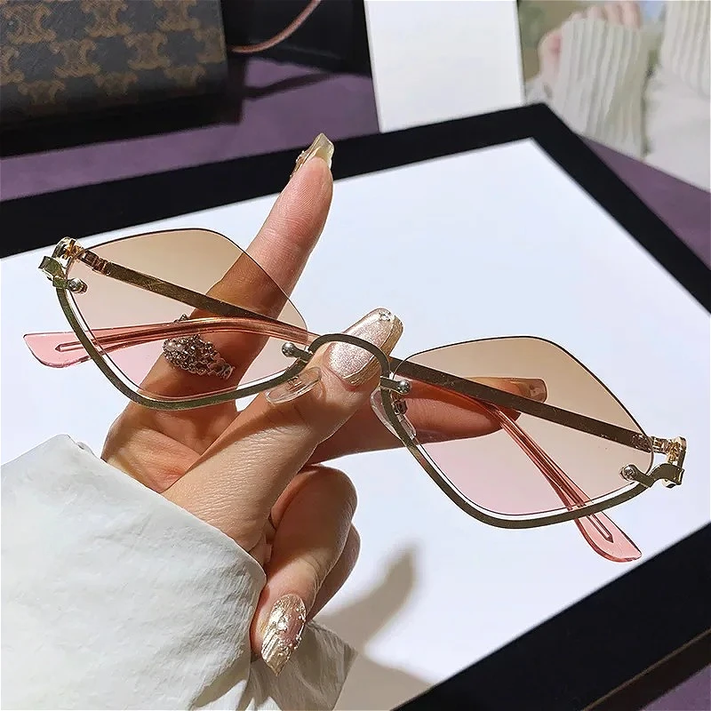 2025 Metal Rhombus Half Frame Sunglasses for Women Men New Diamond Shaped Sunglasses Dopamine Small Frame Outdoor Sunglasses