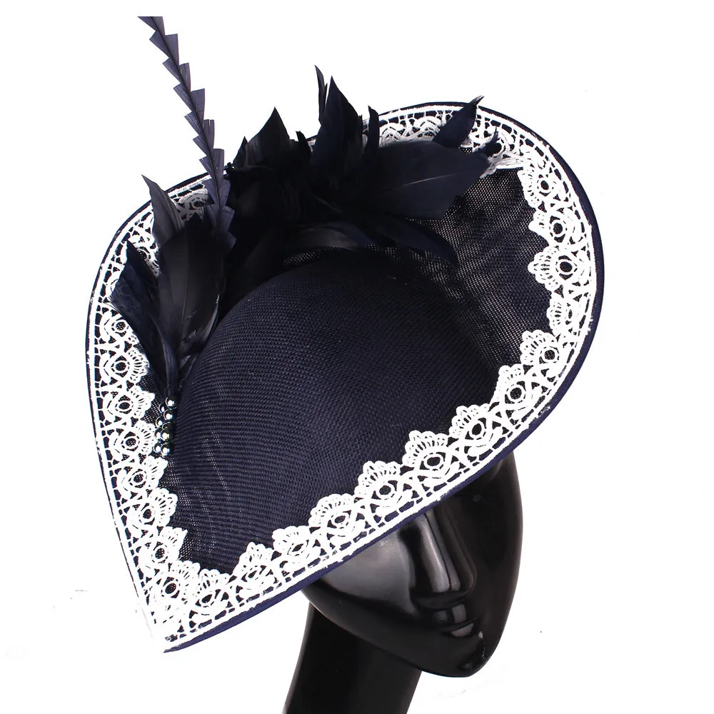 Navy Feather Fascinator Church Millinery Hat Women Elegant Phillbox Clip Kentucky Derby Cocktail Party Hair Accessory Headwear