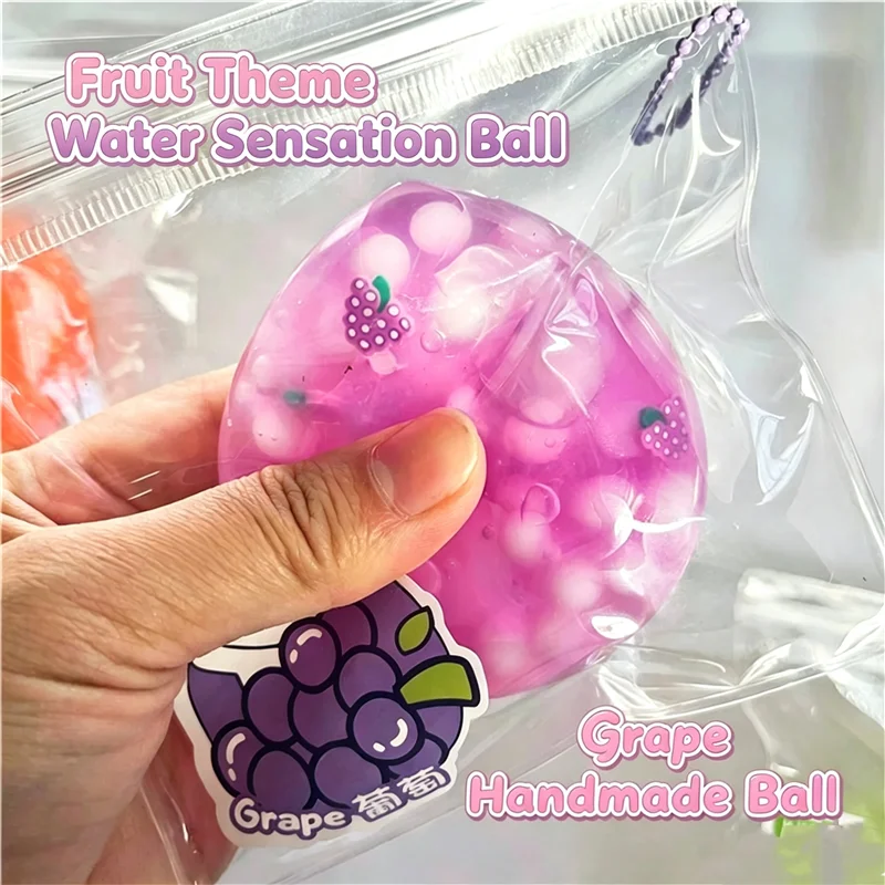 Quick Rebound Water Feel Squeeze Ball Grape Peach Fidget Toy Fruit Inner Pop Bead Burst Sensory Stress Relief Toy for Adult Gift