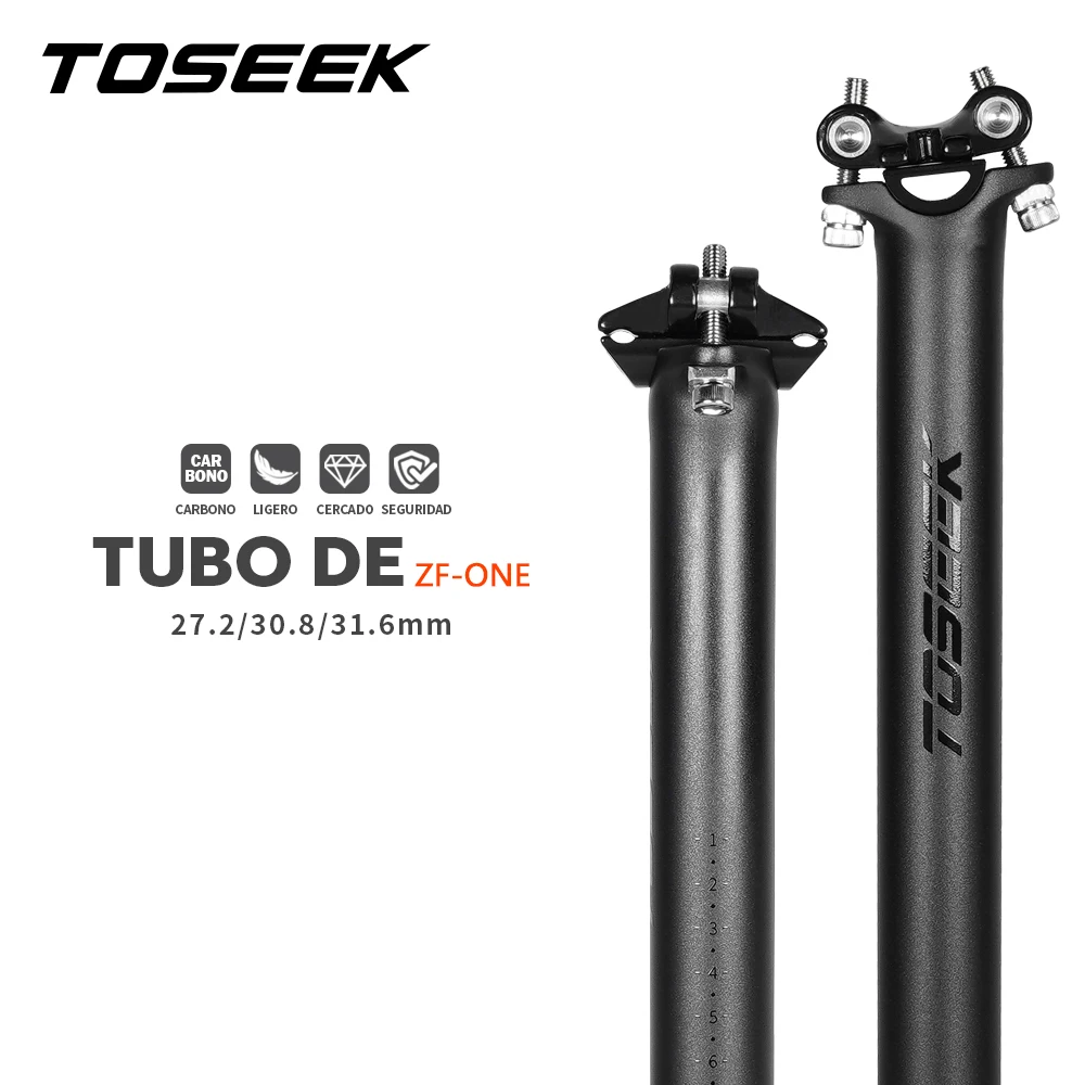 TOSEEK-tija de sillín de carbono zf-one, 27,2/30,8/31,6mm, negro mate, longitud de poste de asiento de bicicleta de montaña/carretera, tubo de asiento de 280mm, piezas de bicicleta