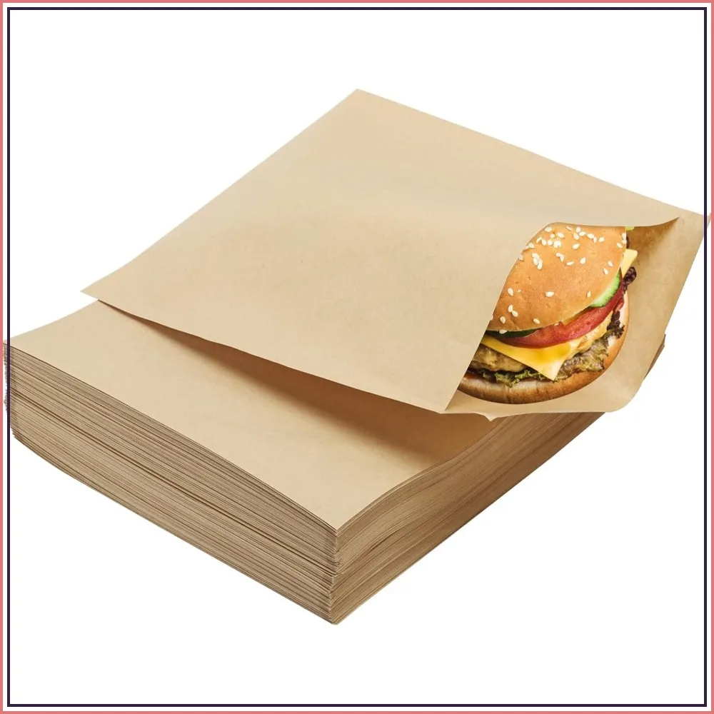200 Pcs Greaseproof Paper Sandwich Bags 7.9x8.6 in Wax-Lined Brown Bakery Bags for Cookies Snacks Popcorn Donuts