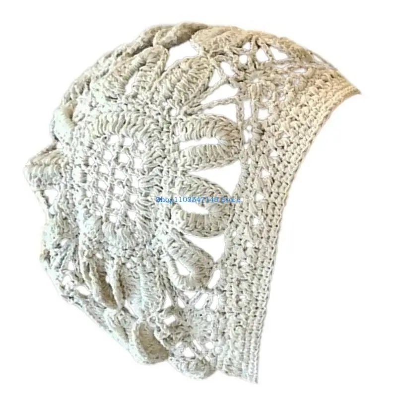 P88B اليدوية الكروشيه بيني قبعة جوفاء زهرة الجمجمة قبعة المراهقين فتاة قبعة صوفية